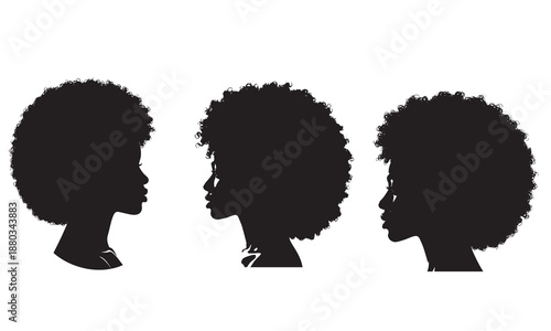 Three diverse female silhouettes with afro hairstyles