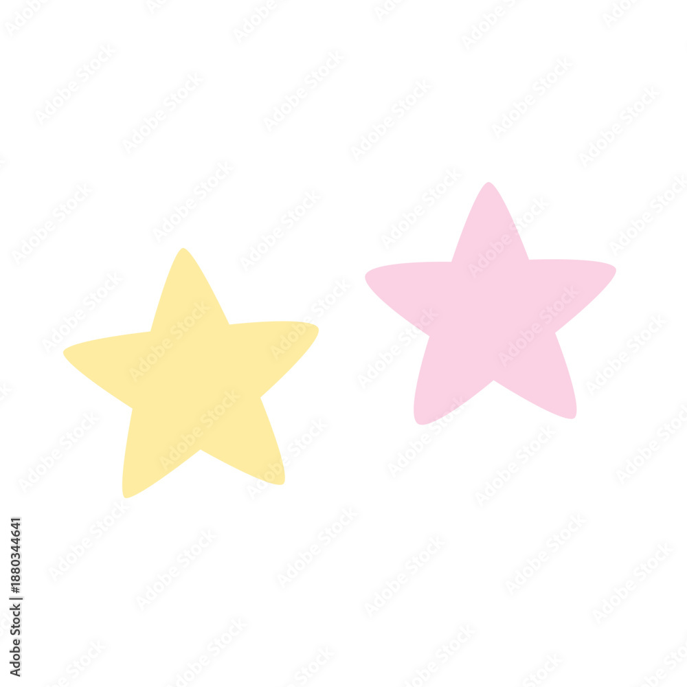 Obraz premium Pair of pastel yellow and pink star stickers for reward systems, kids’ apps, or celebratory designs with gentle sparkle.