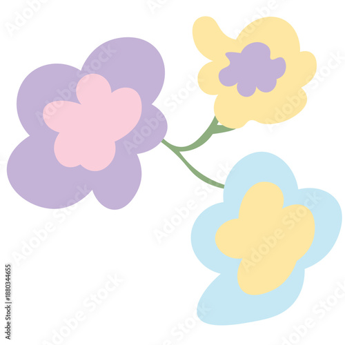 Pastel flower cluster sticker with stems for garden themes, wedding invites, or feminine branding with soft botanical vibe.