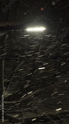 Wallpaper Mural Snowy night in street with light. Snowflakes falling down in the dark. Nobody. Vertical footage Torontodigital.ca