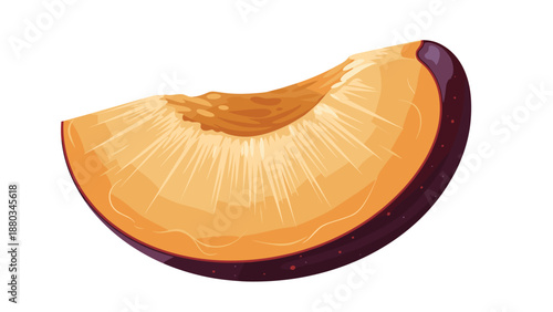 Realistic illustration of a single slice of a purple plum showing its juicy orange flesh and internal texture.
