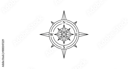 Minimalistic Black and White Compass Rose for Navigation and Map Design