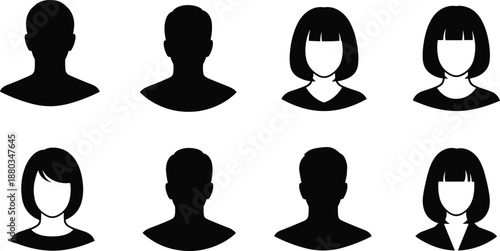 Avatar, profile, icons, people, silhouettes, male, female, head, faces, user, account, identity, anonymous, black, vector, illustration, flat, design, set, collection