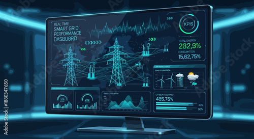futuristic digital energy consumption monitoring system with advanced data visualization and