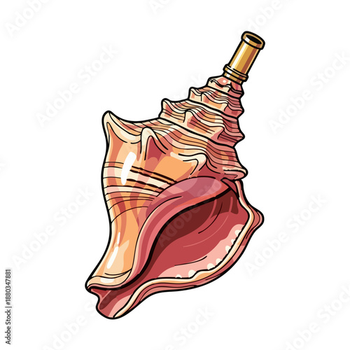 Seashell shaped musical instrument flat vector