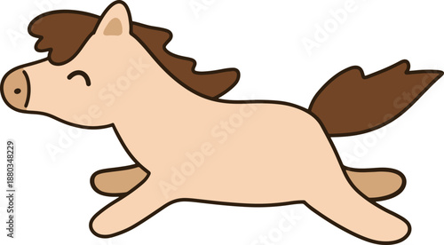 A light brown cartoon horse is jumping and running.