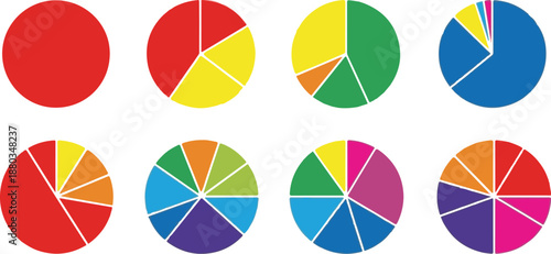Vibrant pie charts in various colors and configurations