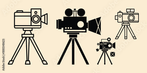 Professional Video Camera and Tripod Set - Film Production Equipment Vector Collection