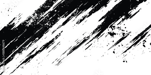 Distressed black paint brush strokes creating a dynamic artistic grunge texture. Abstract black and white diagonal grunge brush strokes texture background. Abstract artistic grunge brush stroke. 