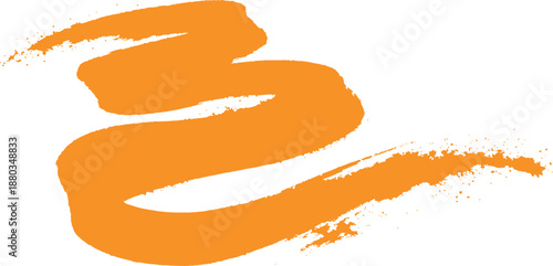 Orange wavy brush stroke with a rough texture isolated on a white background. A bright orange hand-drawn wavy brush stroke with textured details on a white background. Vector orange brush stroke.