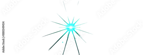 白い背景に輝く透明なシアン色の星形フレアが、デジタルデザインやグラフィック素材として利用できる、明るく魅力的な光のエフェクトです。