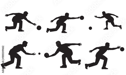 Man playing bocce ball, silhouette, action sequence.