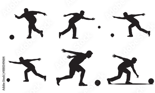 Silhouette of a bowler in action, throwing a bowling ball, sports