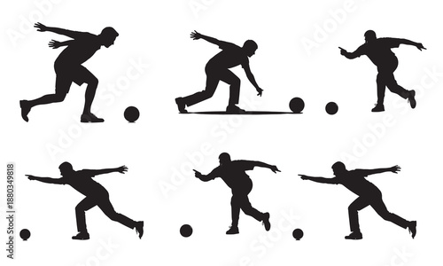 Silhouette of a bowler preparing to throw a ball in a game.