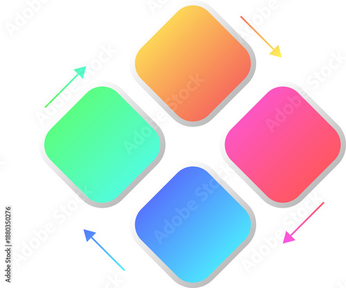 グラデーション配色の角丸スクエアフレームと矢印のイラスト｜プロセス・循環・ワークフローを表現するカラフルな図解デザイン、プレゼン資料・ビジネス説明・アプリUI・インフォグラフィックに使える装飾枠素材