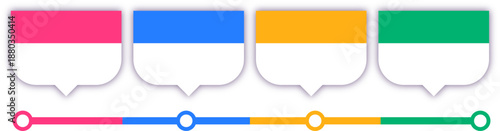 カラフルな吹き出しラベルと進行ラインで構成されたステップ表示用インフォグラフィック素材　工程説明やタイムラインに使えるフラットデザインイラスト