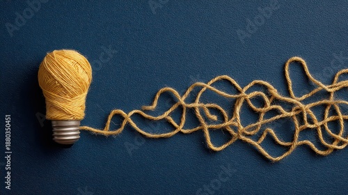 Golden String Light Bulb With Elaborate Decorative String on Dark Blue Glitter Background