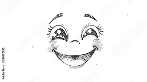 A cartoon face with a big smile and expressive eyes