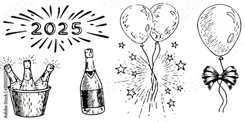 new year celebration with balloons and champagne