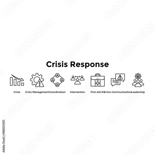 Crisis Response Banner Web Icon Vector Illustration Concept For Crisis, Crisis Management, Coordination, Intervention, First Aid Kit, Crisis Communication, Leadership