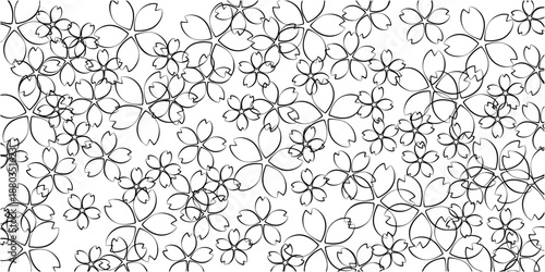 様々な大きさの黒い桜の花柄の背景素材イラスト