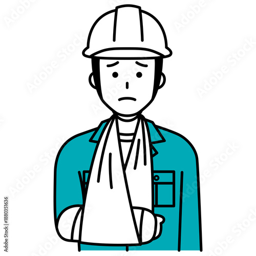 右腕を骨折している作業員の男性