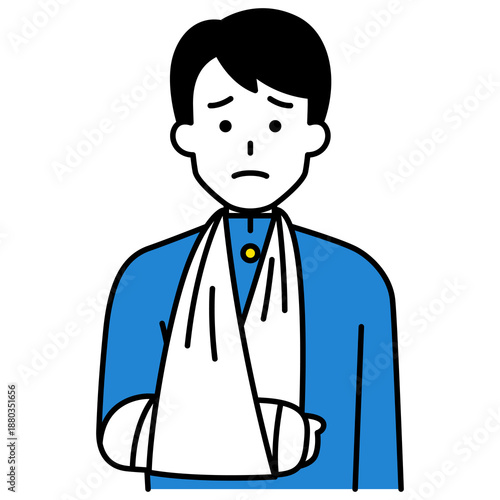 右腕を骨折している男子学生