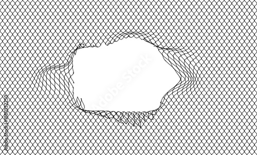 Broken wire mesh fence background