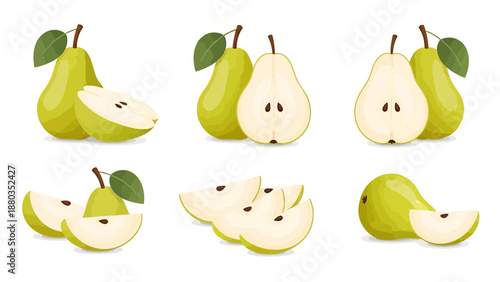 Seamless Pear Pattern Flat Vector Illustration on White Background