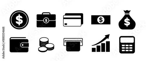 Isolated Financial Icon Symbol Set for Business and Money Concepts