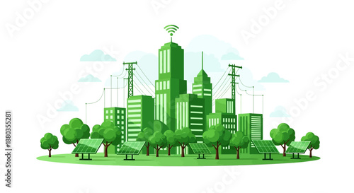 eco-friendly smart city with sustainable energy sources and green architecture design