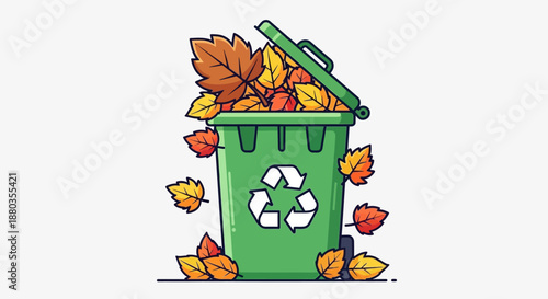 Autumn Leaves Discarded into Recycling Bin for Eco-Friendly Waste Management