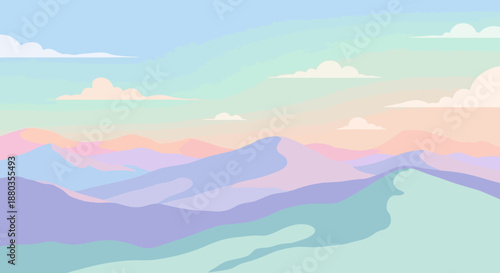 Serene Mountain Landscape in Pastel Colors with Soft Sky and Rolling Hills