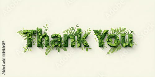 Wallpaper Mural Thank You Eco Friendly 3D Typography Artwork Featuring Fern Foliage and Forest Style Details Torontodigital.ca