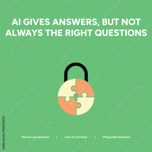 AI Answers vs Right Questions Concept featuring Puzzle Lock Illustration, Highlighting Narrow Perspective and Lack of Curiosity in Machine Learning