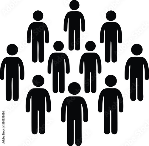 A graphic representation of a group of ten stick figures symbolizing people or a community