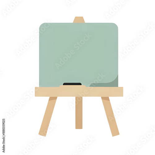 An easel with a blank canvas displaying a partially erased green chalkboard in a studio setting from a frontal viewpoint 253.svg