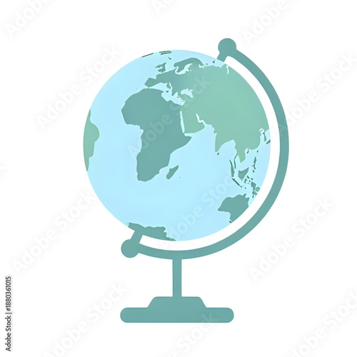 Globe illustration on stand showing world map from various viewpoints and environments, centered on Africa and Europe, 277.svg reference