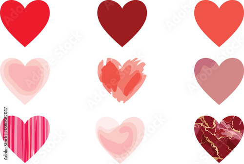 Heart shape collection illustration showing colorful love symbols romantic design elements for valentine wedding emotion concept isolated vector