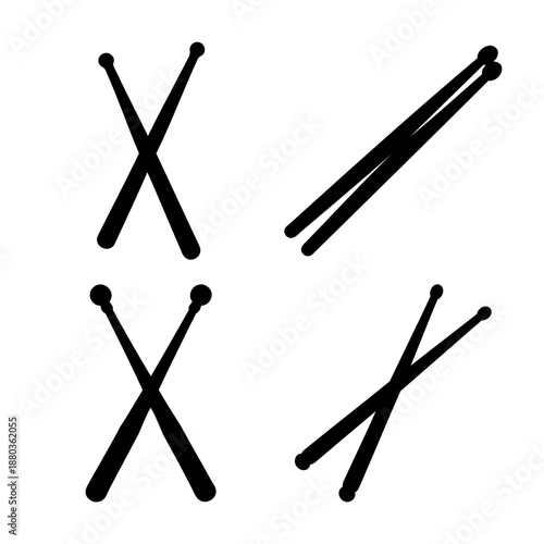 Black silhouette drumsticks in various dynamic arrangements for percussion music