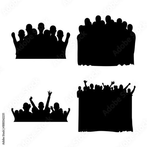Diverse crowd silhouettes representing enthusiastic participation and collective energy at events