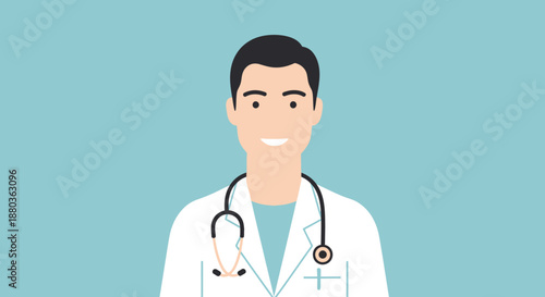 Doctor with stethoscope standing in medical environment from front view
