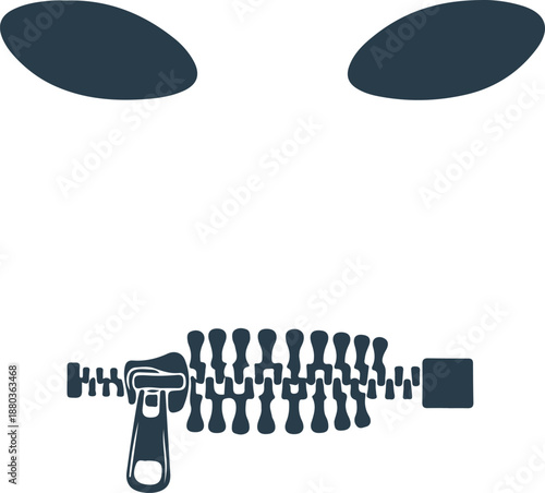 Alien face with open zipper mouth and oval eyes isolated on transparent background graphic design element illustration