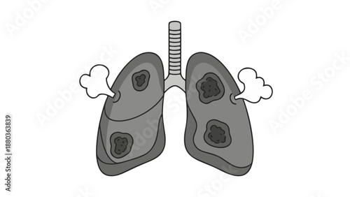Illustration of human lungs with visible breathing mechanism and airflow