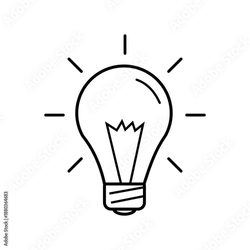 Simple line art drawing of a glowing lightbulb icon representing ideas and innovation.