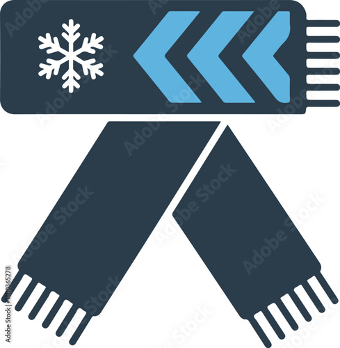 Winter scarf with snowflake and chevron pattern worn around neck vector illustration showing cozy warm garment for cold weather protection