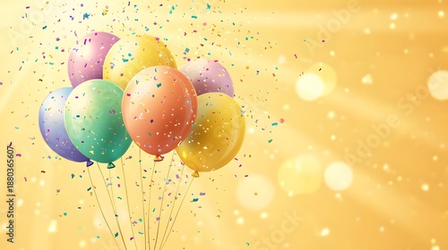 Wallpaper Mural Stylish Party Balloons with Glitter Confetti and sunburst effect Torontodigital.ca