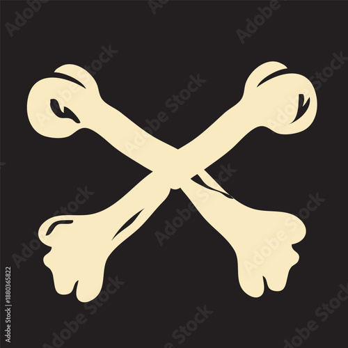  illustration of a human bone set with skeleton elements, featuring a crossed Jolly Roger and pirate flag