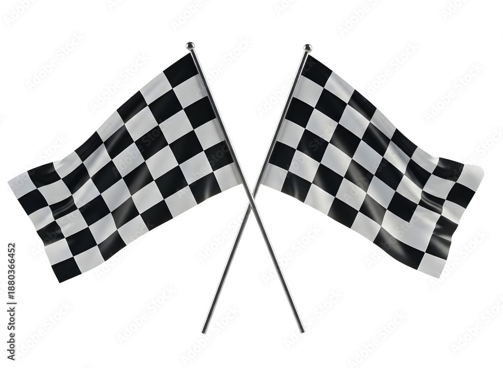 Fototapeta premium Two crossed checkered flags isolated on transparent background