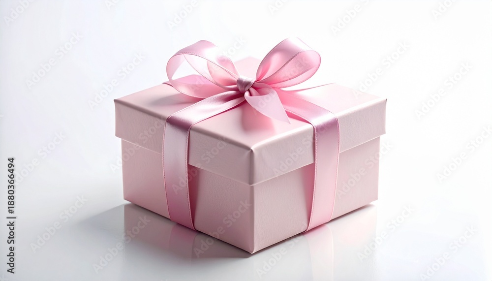 Fototapeta premium Beautiful pink gift box, delicately tied with a satin ribbon and bow, perfect for birthdays, anniversaries, or a thoughtful romantic surprise, symbolizing joy and anticipation